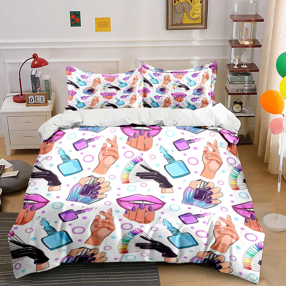 Nail Art and Tools Illustration Duvet Cover Set with 3D Printing Design Soft Polyester Bedding Set All-Season Comfort for gfits
