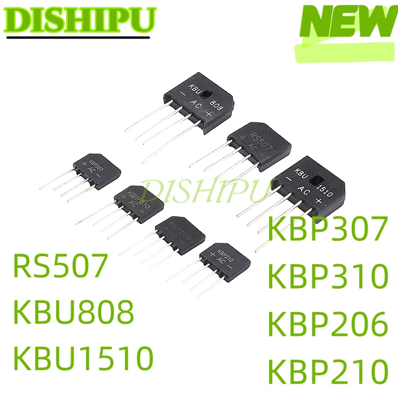 5PCS rectifier bridge KBP307 KBP310 KBP206 KBP210 KBU808 KBU1510 RS507 Flat bridge rectifier 2A3A