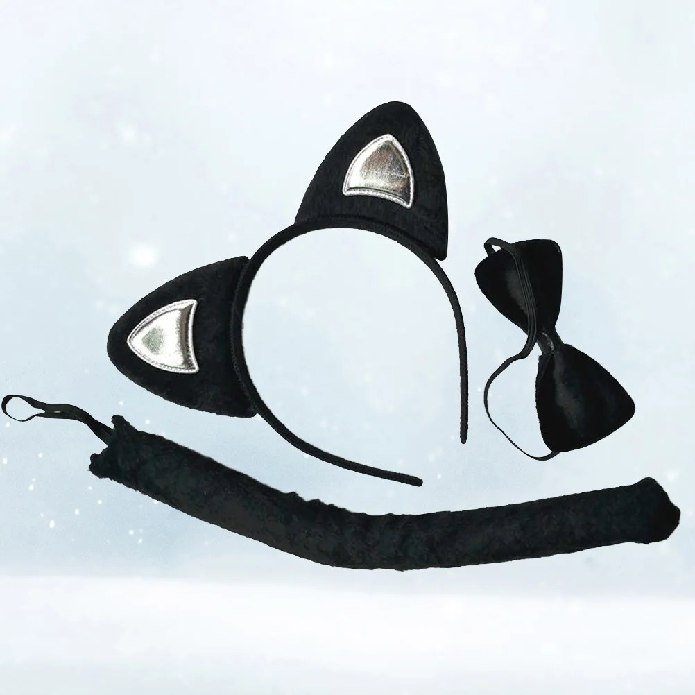 3-częściowy zestaw kostiumu z uroczymi kocimi uszkami, rozmiar uniwersalny, elastyczna opaska na głowę, idealny na imprezy, do odgrywania ról i przebrania.