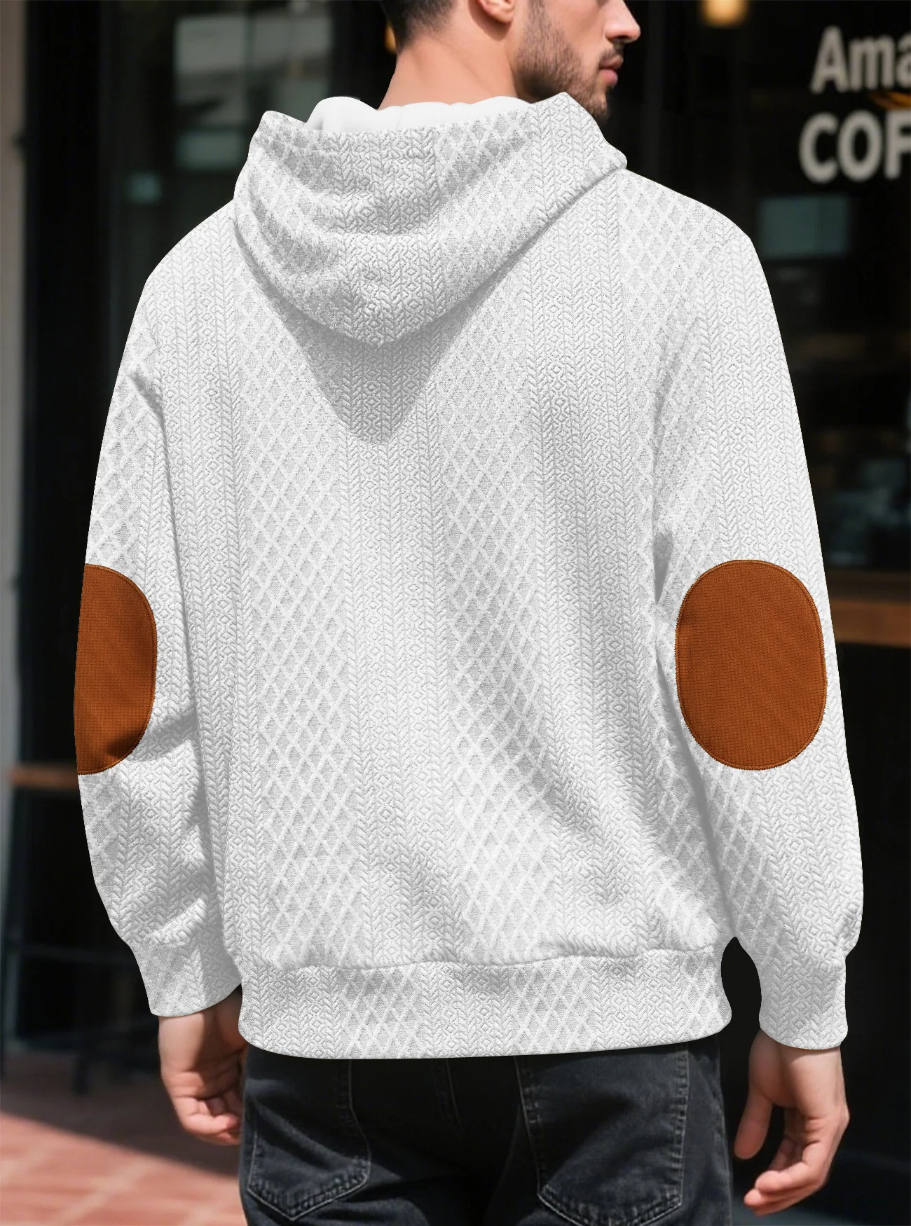 Men's Autumn and Winter Hooded Jacquard Contrasting Color Drawstring Casual Retro Loose Commuter Sweater Cw34730