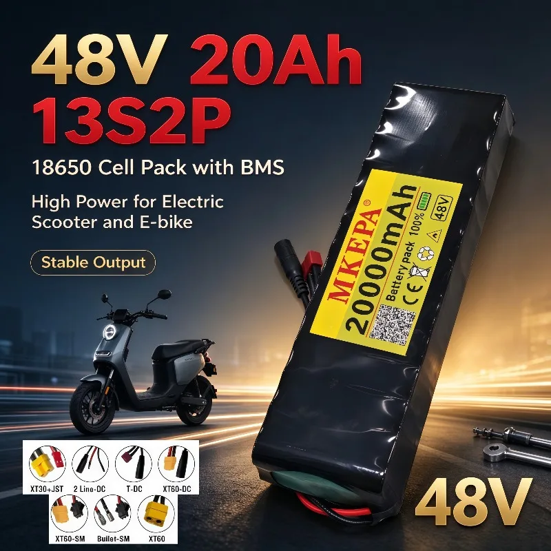 MKEPA 18650 Battery Pack 48V 20Ah 13S2P, High Performance Battery for 750W Electric Scooter Motorcycle