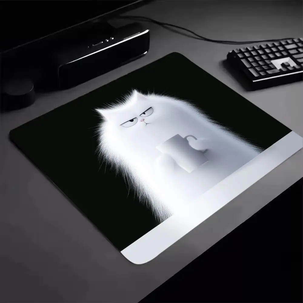 A Fun Black Cat Hot Drink Printed Mouse Pad Samll PC Gaming Rubber Non-slip Table Mat Suitable for Office E-sports Game Mousepad
