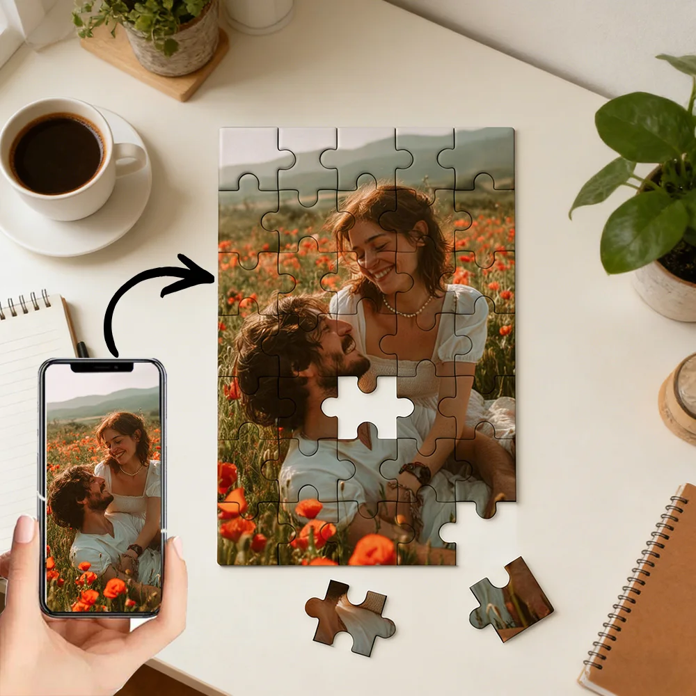 1 PC Custom Photo, With Frame or Only Puzzles Personalized Heart-Shaped Puzzle Couple Portrait Jigsaw, Holiday Custom Jigsaw Gif