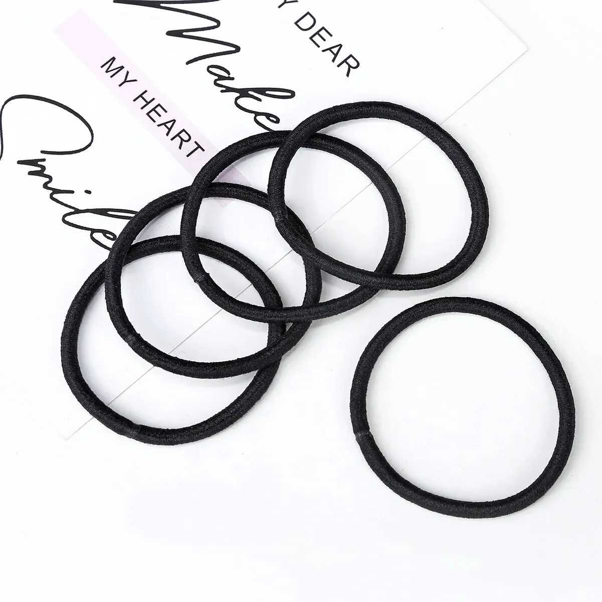 6Pcs Black Rubber Band Tapes Fasteners Elastic Bands Stretchable O Rings For Home School Office Ponytail Holder Hair Accessory
