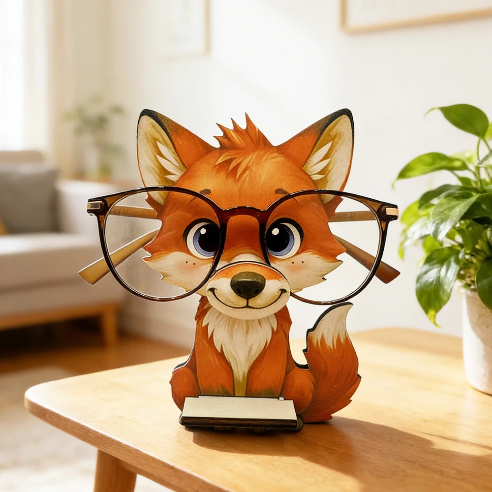 Fox Cartoon Animal Style Wooden Eyeglass Holder Fun Home & Office Desktop Decor Best-Selling Multi-Functional Holiday Gift 2D