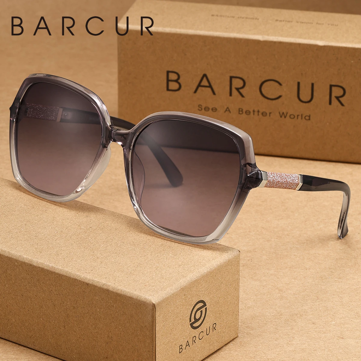 BARCUR النساء الاستقطاب النظارات الشمسية مادة الكمبيوتر إطار كبير نمط غير رسمي الرجال نظارات جولة القيادة الذاتية القيادة العلامة التجارية التعبئة والتغليف