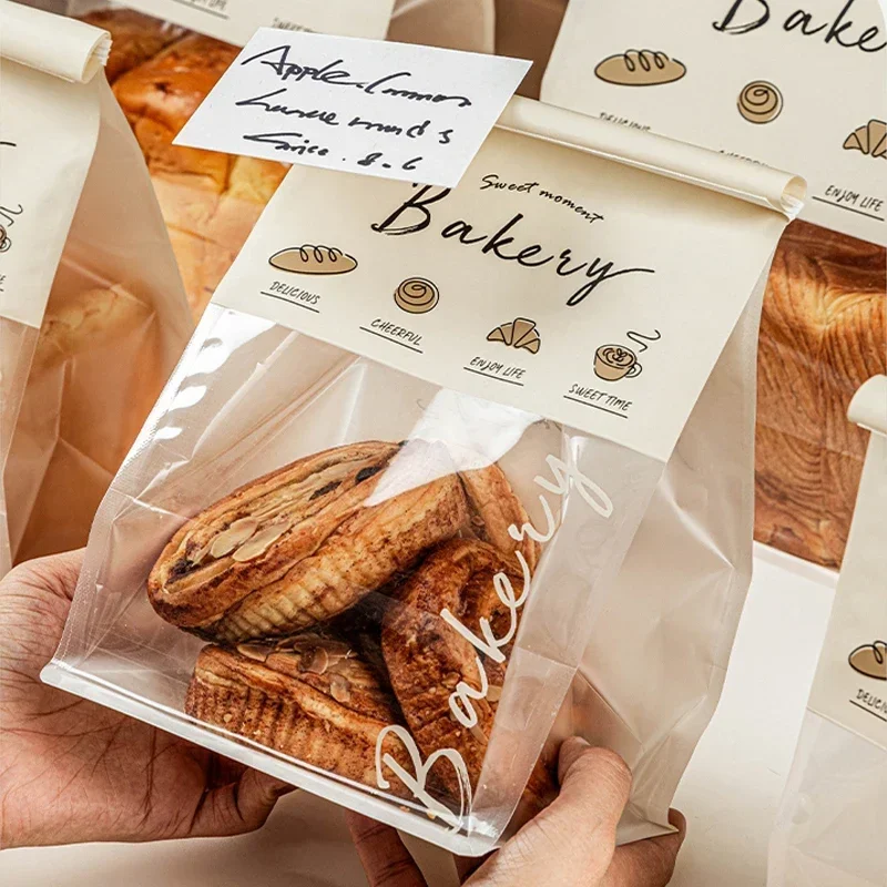 50 Pieces of Toast Bread Packaging Bags Baking Food Packaging Bags Metal Wire Self Sealing Kraft Paper Roll Edge Sealing Pockets