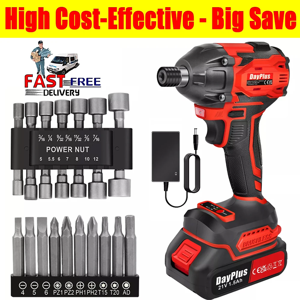 New 21V Electric Impact Wrench 300N Ratchet Nut Gun 2200RPM Cordless Wheel Removal with 1 Battery 14pcs Sockets 10pcs Drill Bits