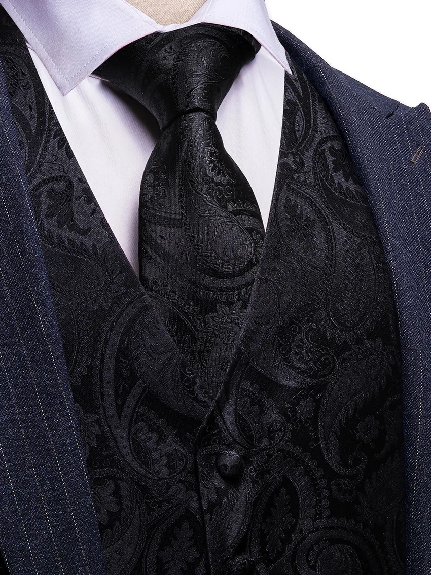 5PCS Mens Black Paisley Floral - Formal Vest Waistcoat review and price