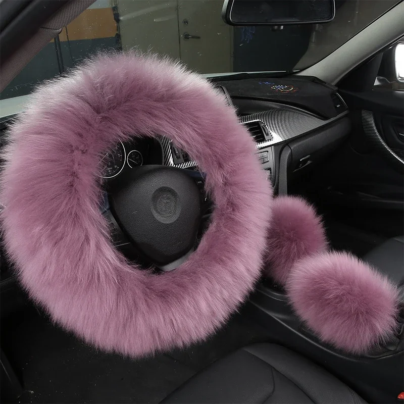 

Car Steering Wheel Cover Gearshift Handbrake Cover Warm Super Soft Protector Collar Thick Man Decoration Plush Women Pink