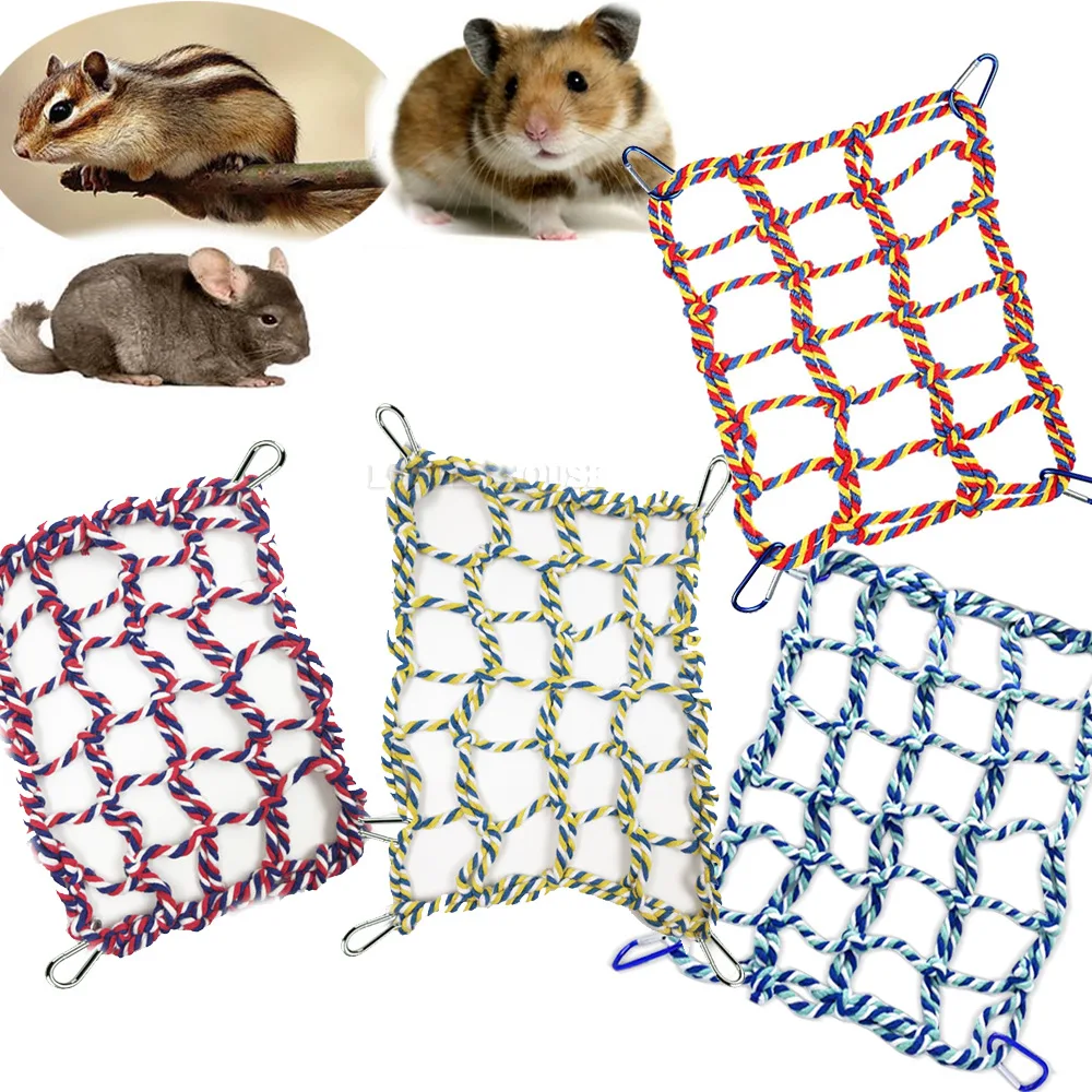 Rede de rede criativa para pequenos animais de estimação, brinquedo papagaio, gancho tecido à mão, rede de escalada para hamster, esquilo e papagaio