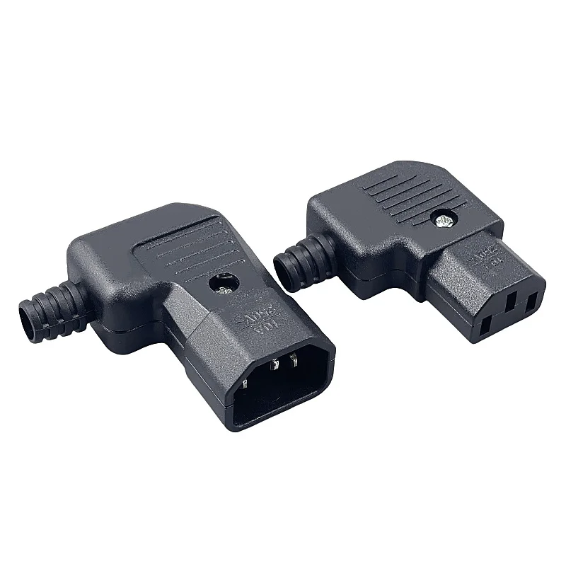 Black Elbow IEC320 C13 C14 Power Cord Wiring Power Plug Assemble IEC Connector Outlet PDU UPS Electrical AC Socket Plug 10A 250V