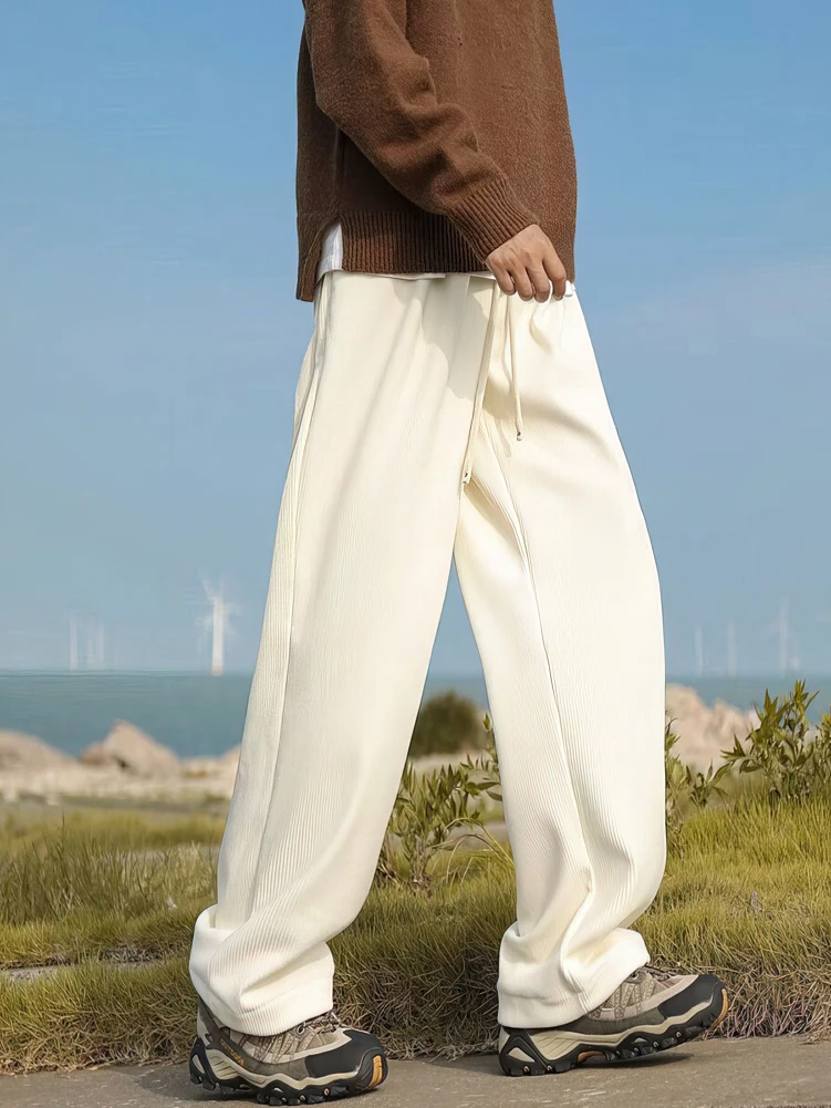 Corduroy Straight Casual Pants Men Sport Hiking Wide Leg Sweatpants Male Outdoor White Vintage Long Trousers