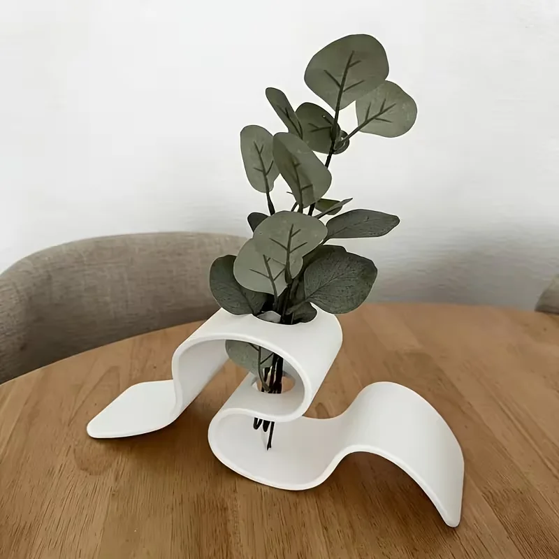 Modern Minimalist Curved 3D Printed Vase Creative Ribbon-Shaped Dried Flower Holder Nordic-Style Desktop Decorative Flower Conta