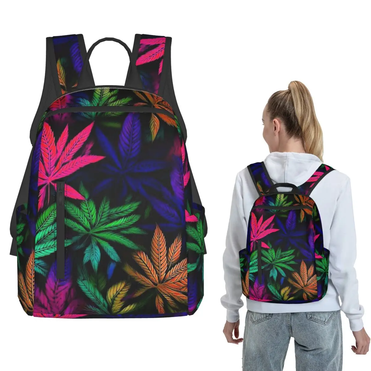 

Colorful Gradient Leaves Backpack Large Capacity Kids BookBag School Bag Shoulder Bags for Men Women