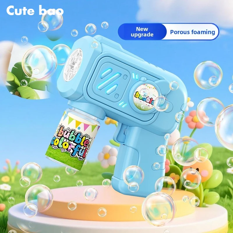 6 Holes Bubble Machine Electric Bubble Gun with Light  Automatic Bubble Blowing Toys Kids Soap Blower Summer Outdoor Game Toy