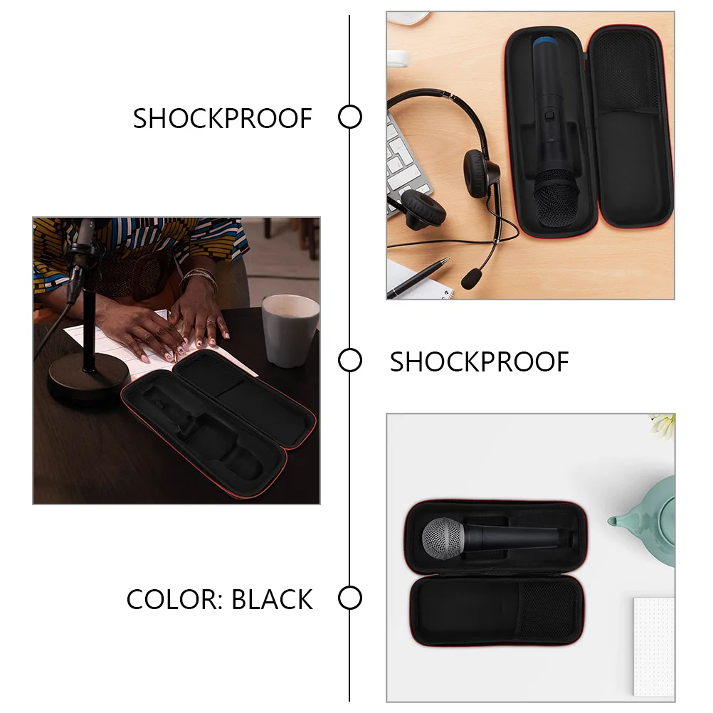 

2 Pcs Microphone Shockproof Protective Case Bag Zipper Wireless Mic Storage Travel Outdoor Accessories Black Pu