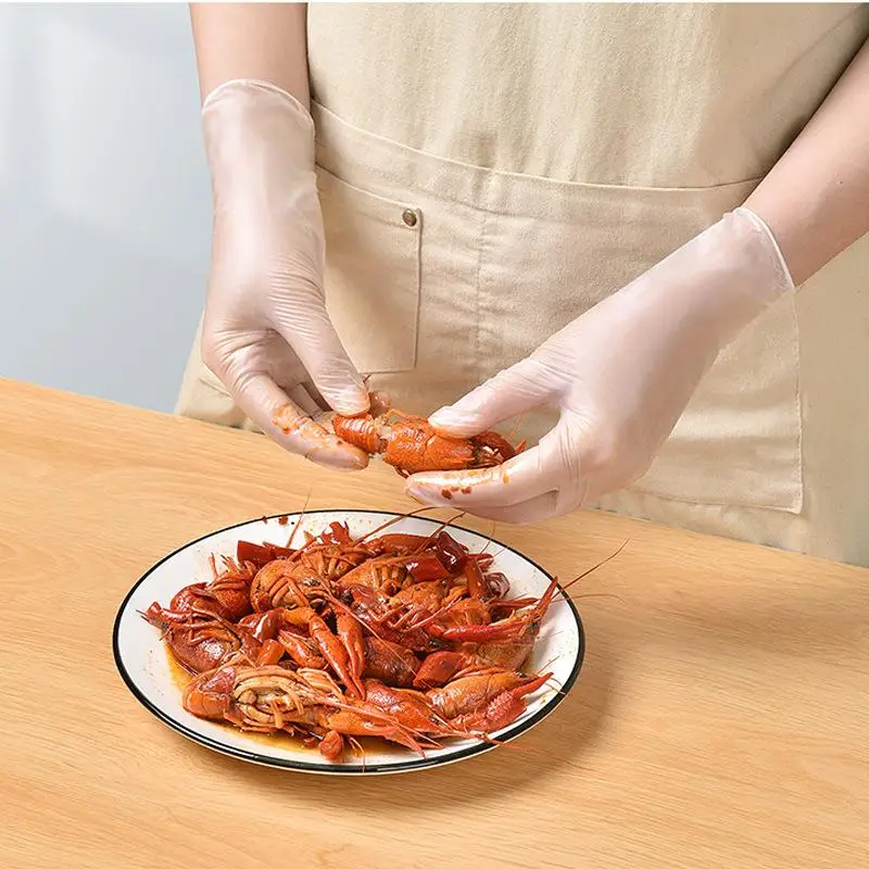 100 Pcs/Box Disposable Pvc Gloves Thickened Food Grade Catering Kitchen Dishwasher Plastic Transparent And Durable