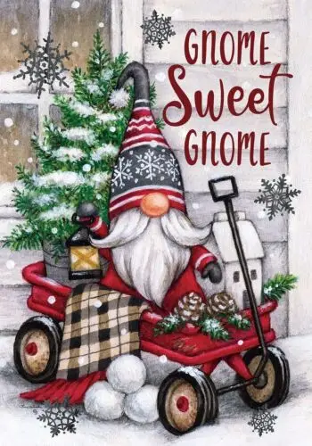 Winter Christmas Gnome Sweet Gnome Wagon House Flag Large 40