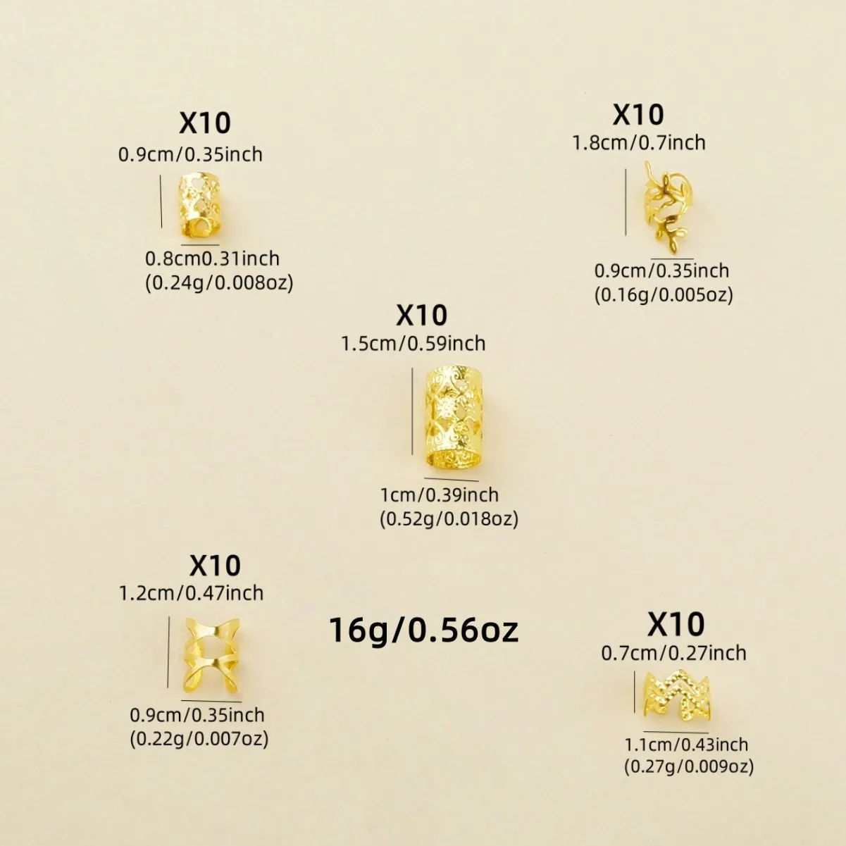 50 unids/bolsa patrón de onda dorada ahuecado Metal DIY peluca rastas extensión de cabello anillos para el cabello-juego de accesorios para el cabello