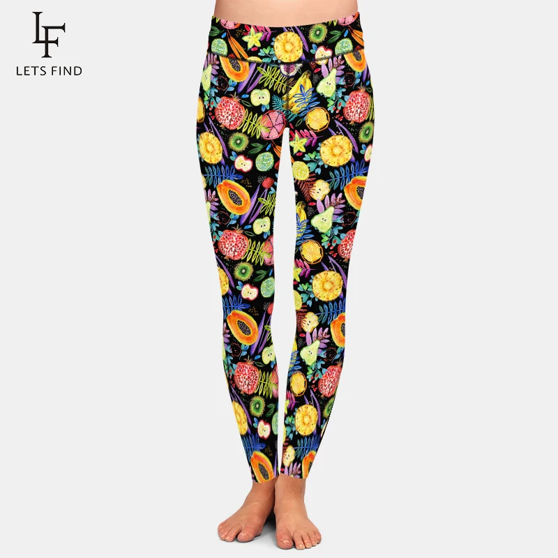 LETSFIND New Arrival Women\'s Leggings 3D Fruits Pattern Print High Waist Stretch Pants High Quaility Sexy Full Leggins