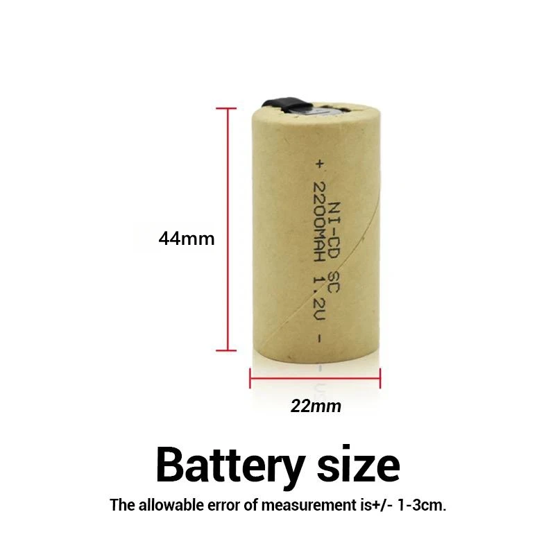 20 PCS 1.2V 2200mAh Rechargeable Battery 44 * 22 mm NI-CD SC Cell With Welding Tabs For Screwdriver Electric drill DIY Batteries