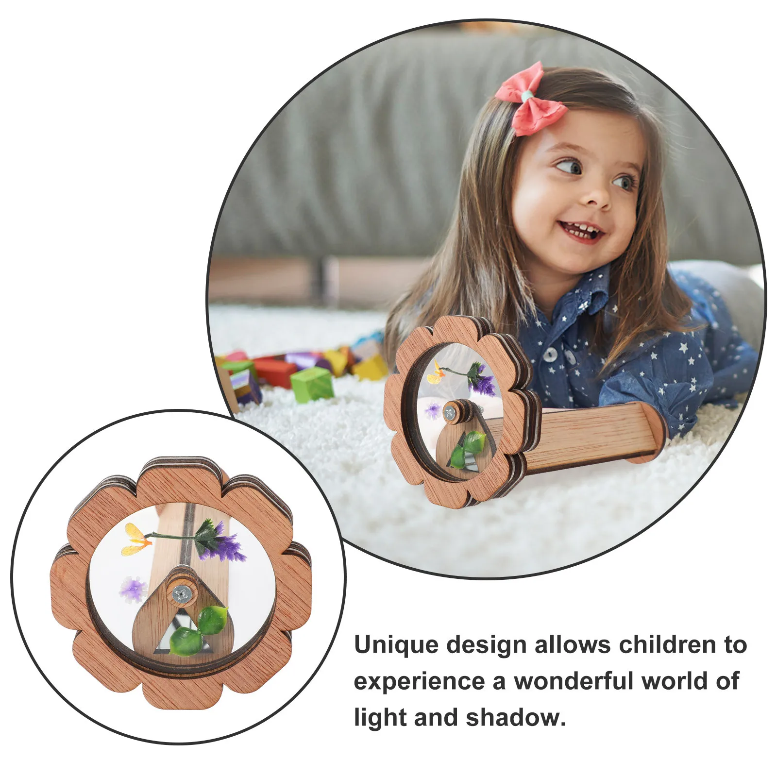 Kaleidoscope For Kids Wooden Educational Portable Children Gift Fun Rotating Design Outdoor Play Early Teaching Aid Diy Kit