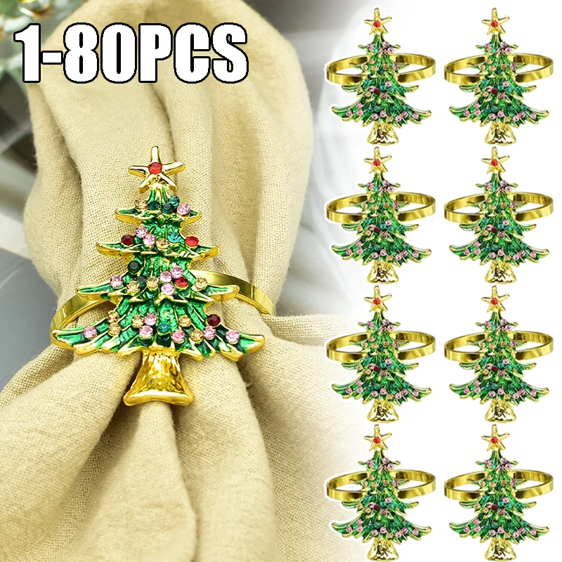 Christmas Tree Dinner Button Luxury Gold Plated Napkin Ring for Western Restaurant Green Christmas Napkin Holder Decor