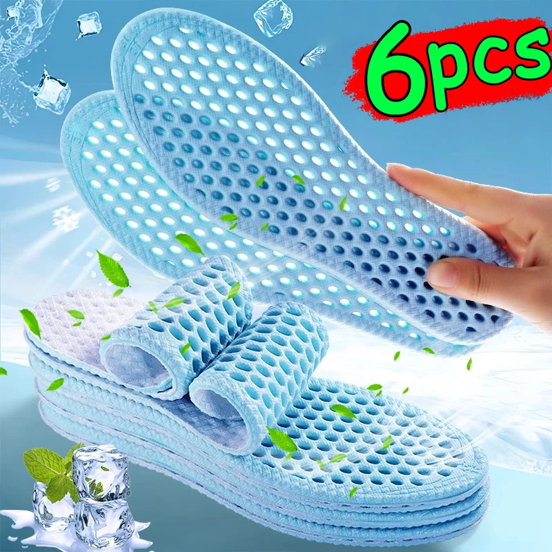 2/6pcs Mesh Breathable Feet Running Sports Insoles Summer Cool Shoes Pads Soft Shock-Absorbing Support Plantar Template Insole image 2