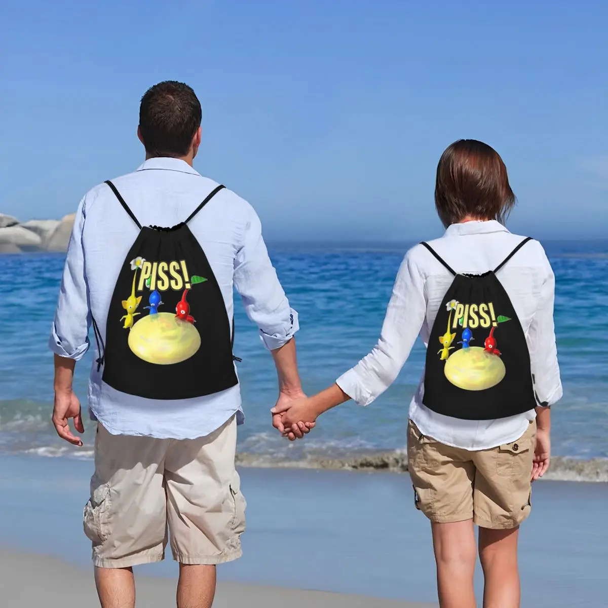 Giochi di cartoni animati Pikmin Piss Zaino con coulisse Donna Uomo Sport Palestra Sackpack Borsa per la spesa pieghevole