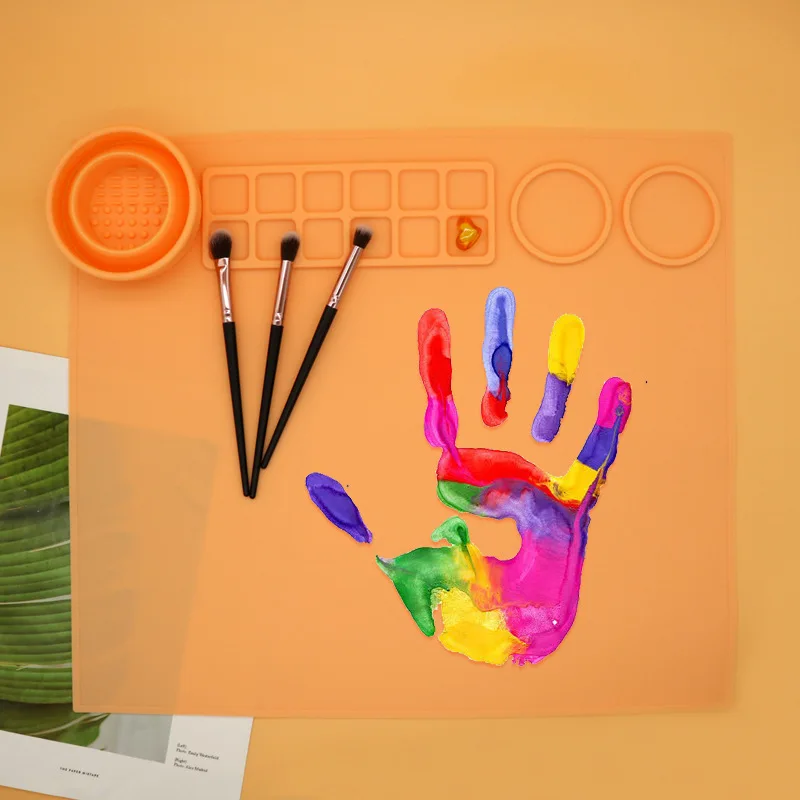 Silicone Painting Mat， Art Mat with Cup, Easy Clean Up, Protects Surfaces Perfectly. for Paint, Color, Play with Clay/Play Dough