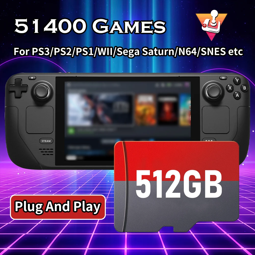 

512G Gaming TF Card With 51400 Retro Games Batocera Memory Card For Steam Deck/PC/Laptop/Handheld Consoles For PS3/PS2/3DO/WII