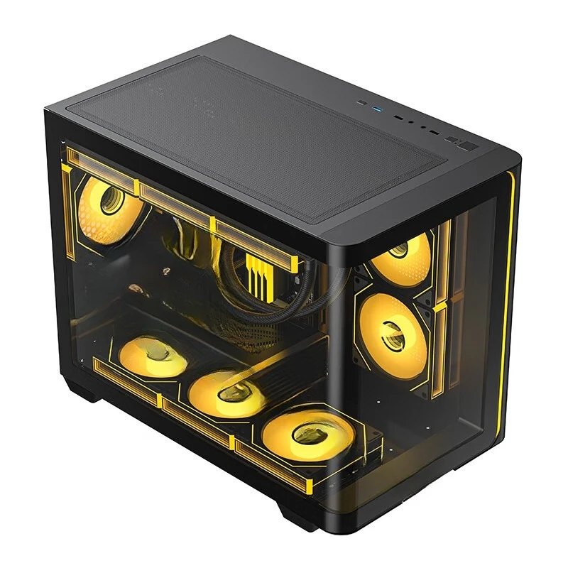 Black, desktop computer sea view room chassis, one-piece curved glass