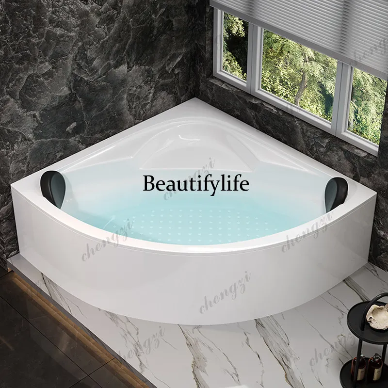 Acrylic triangle fan corner freestanding surf massage thermostatic heating double bath