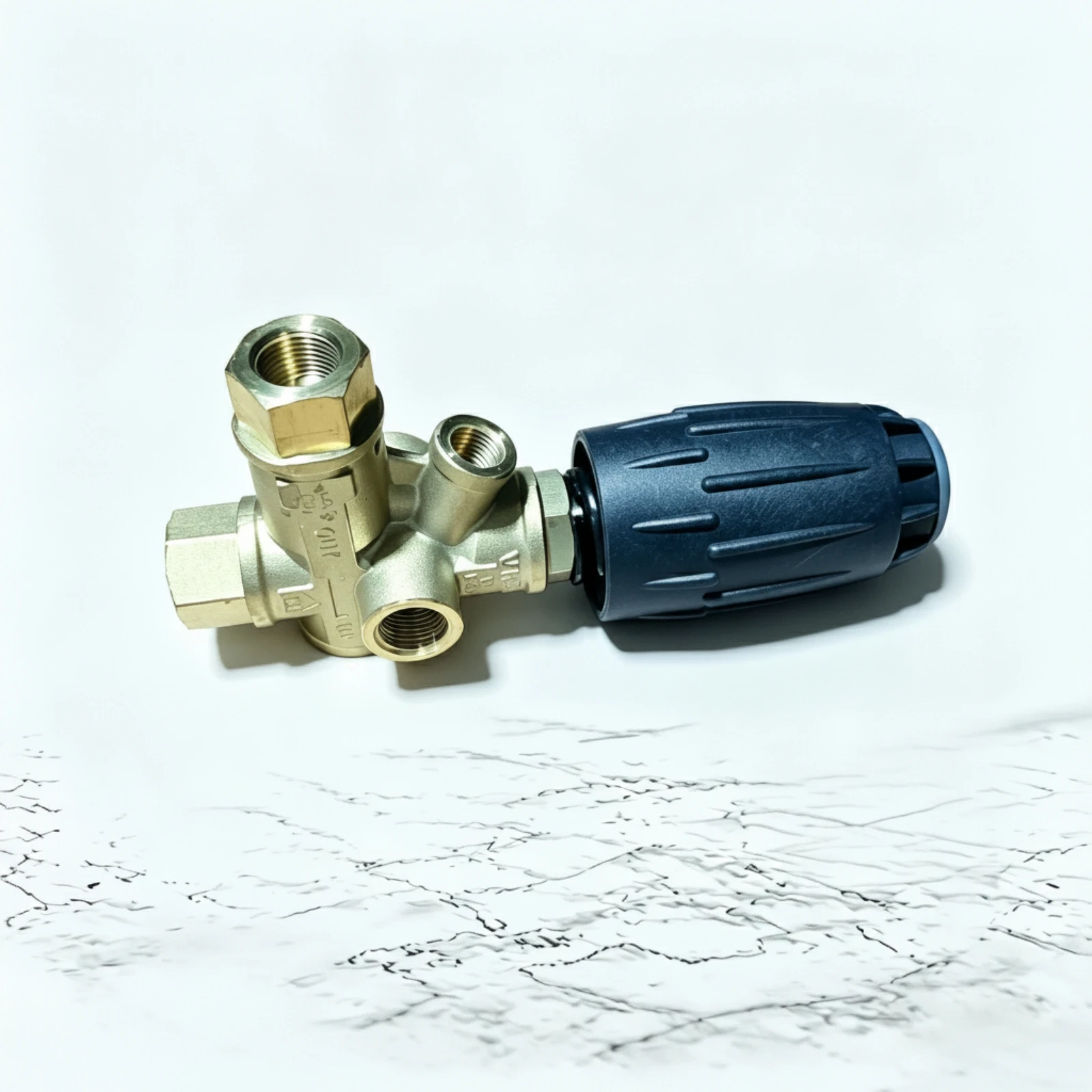 Five-way Pump Valve Sturdy Brass Construction with Threaded Grip and Plastic Cap for Routine Repairs