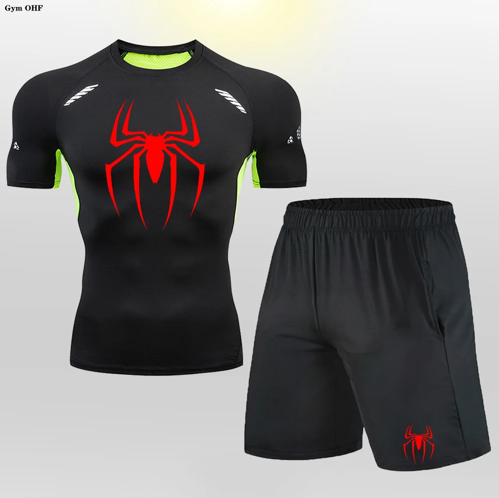 Man Compression Sets Gym Running Shorts T Shirt Fitness Training Mens Tracksuit Short Sleeves Shirts Sport Workout Suit Rashgard