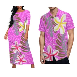 Polynesian Tribal Ethnic Floral Print Ladies Puletasi Casual Temperament Set Skirt Men Hawaiian Formal Shirt Couple Clothes