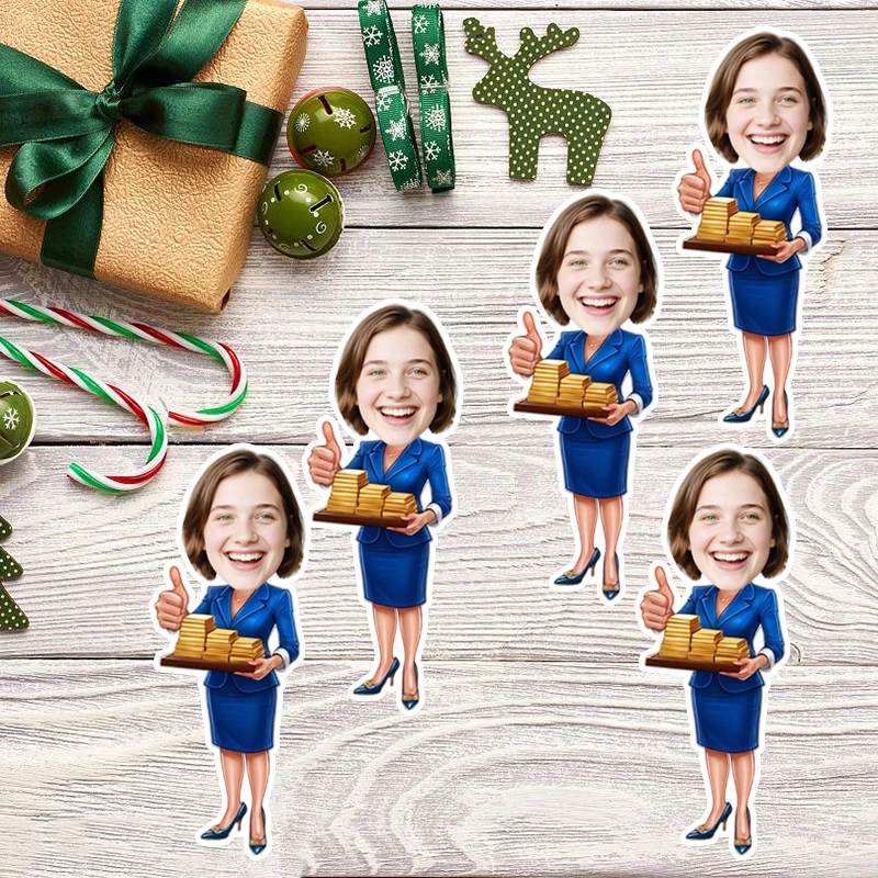 25/50pcs Custom Portrait Face Woman Financial Elite Style Stickers Adult Festival Party Fun Self-adhesive Stickers Ornaments