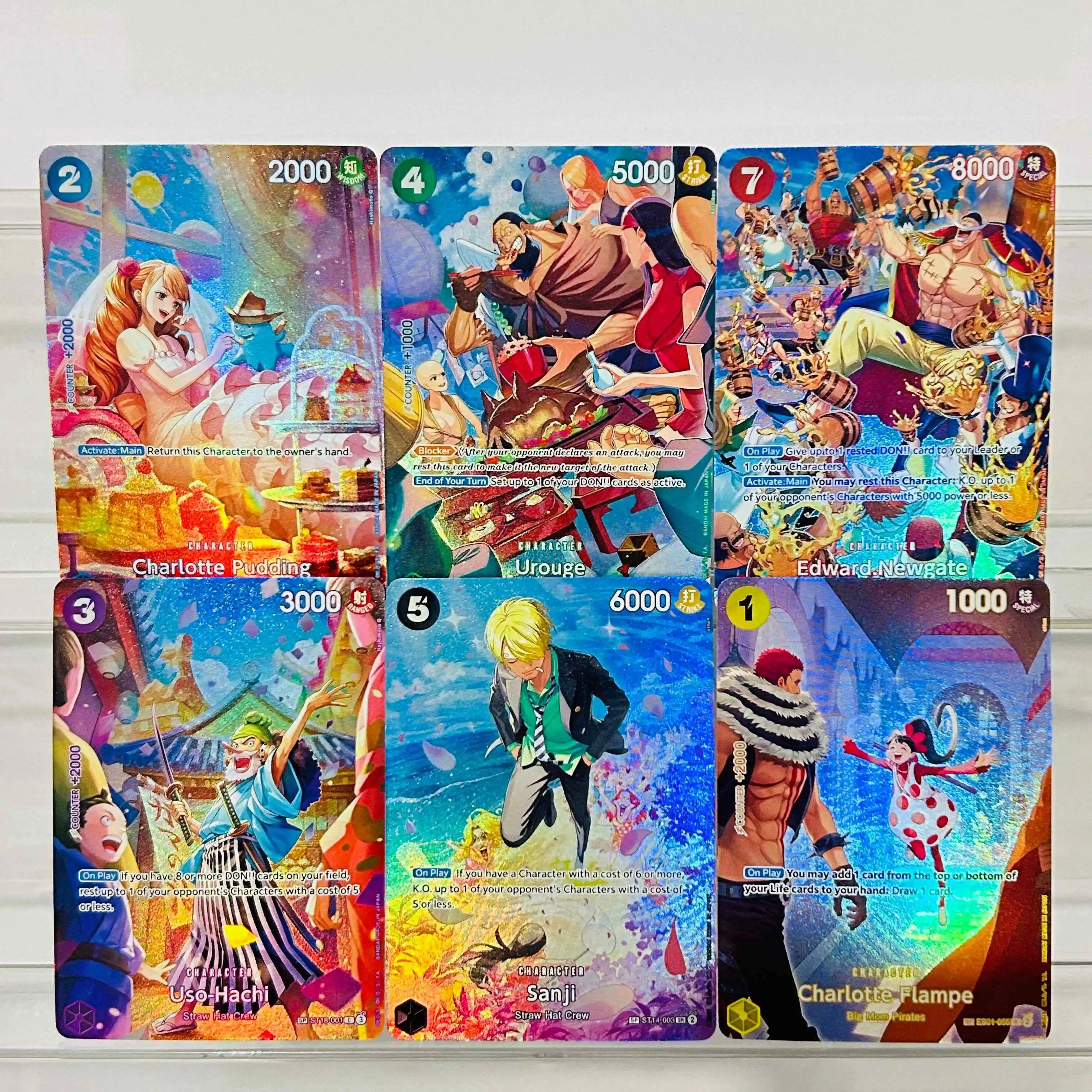 One Piece 6 Stück Pudding Urouge Newgate Uso-Hachi Sanji Flampe Holographische Textur-Karten DIY Premium Anime Sammelkarten