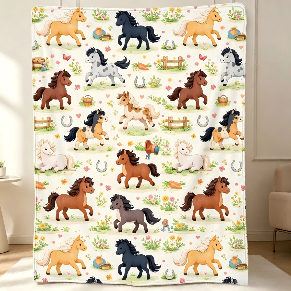 1 Stück niedliche Pferdedecke, gemütliche Flanelldecken, einzigartige Geschenke, Plüschdecken mit Pferdemotiv für Jungen und Mädchen, Geschenke für die ganze Saison