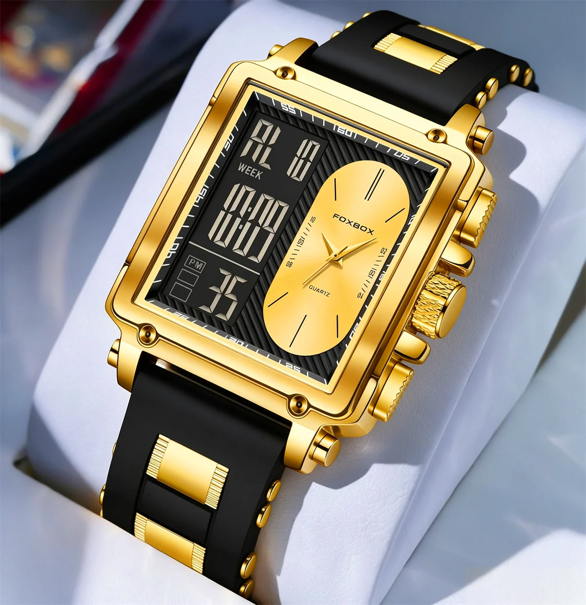 FOXBOX Herrenuhren Top-Marke Luxus Wasserdicht Leuchtend Digitale Quarzuhren Casual Silikon-Datumsuhren für Männer Reloj Hombre