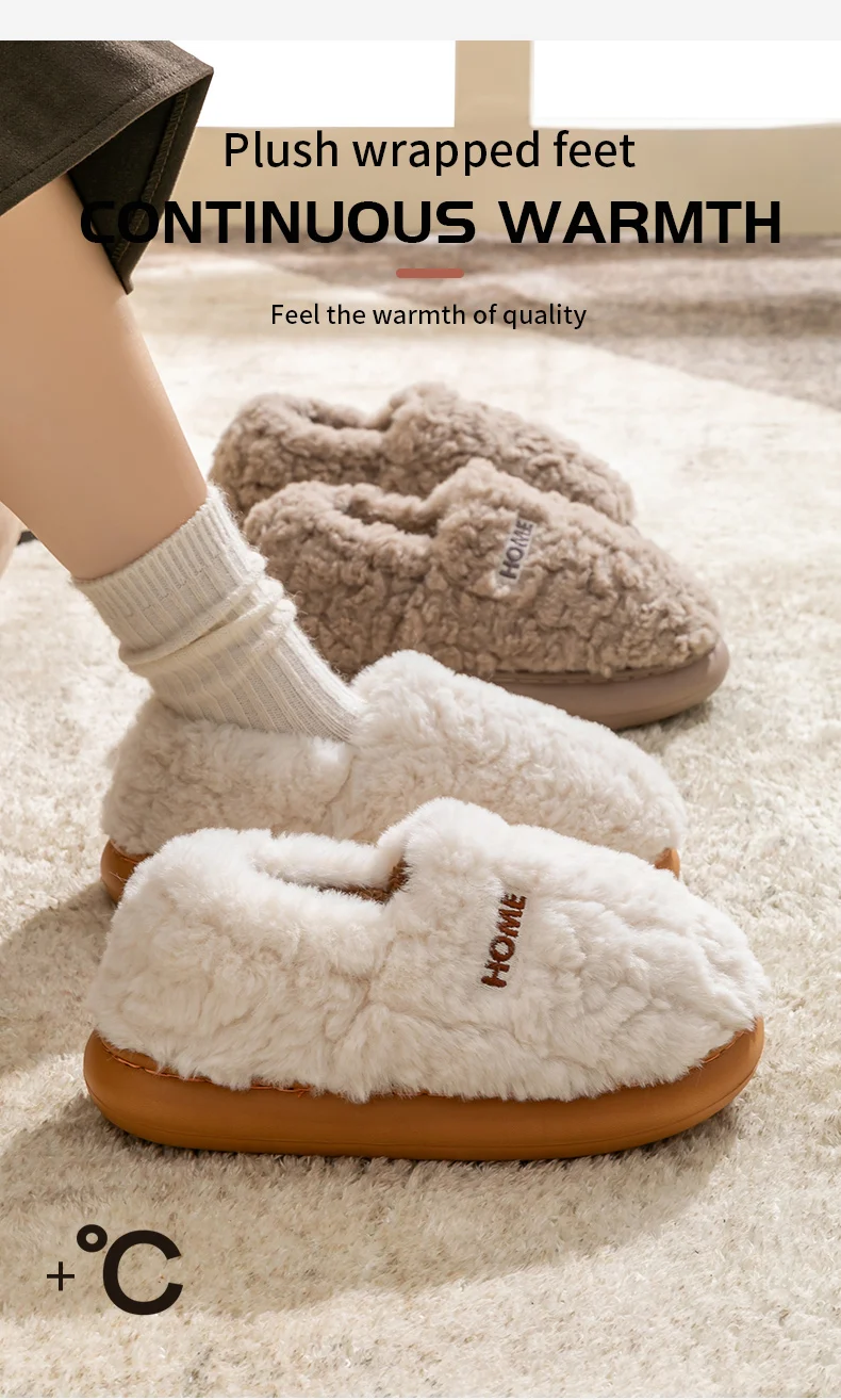 Winter-Wärme-Pantoffeln für Damen und Herren, 4 cm dicke Plattform, Cloud-Slides, flauschige Kunstfell-Plüschschuhe, weiche Sohle für den Innenbereich, Schlafzimmer-Mules. – Detail 1