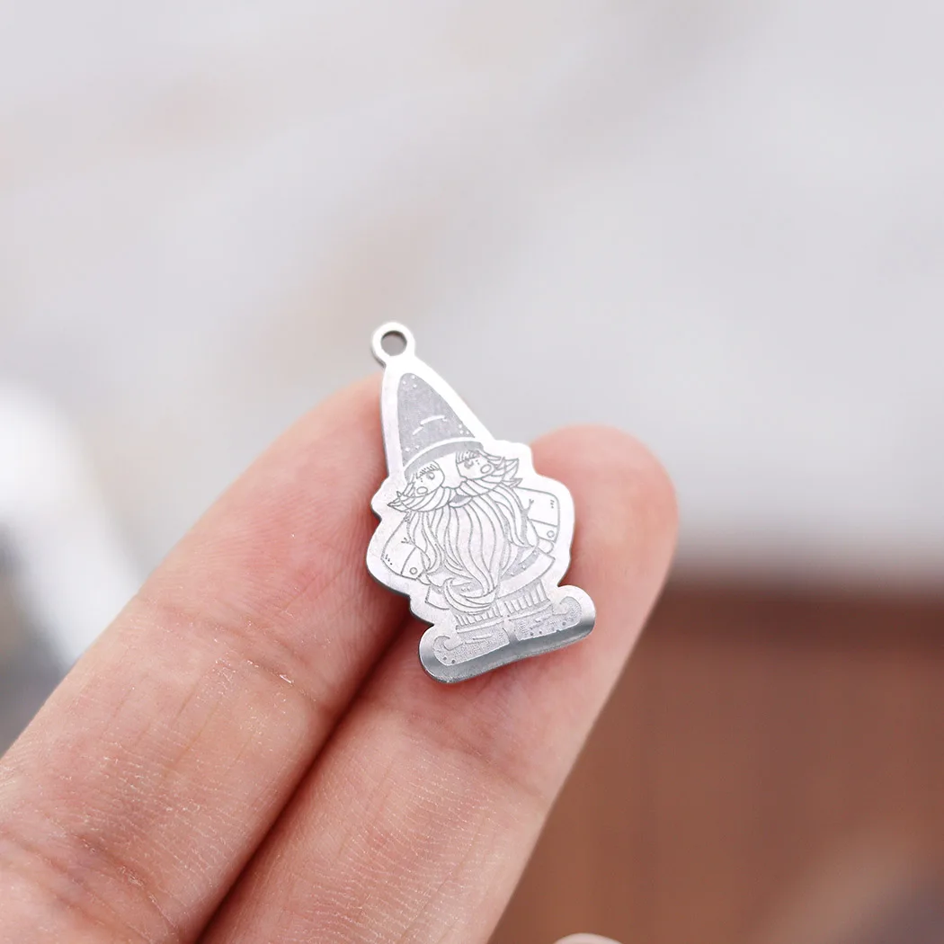 2pcs Garden Gnome Clipart Charms Stainless Steel Charm Pendant For Necklace Bracelet DIY Jewelry Making Accessories Findings