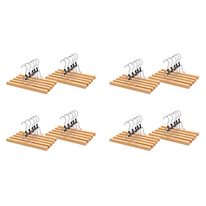 

ABMH-40 Pcs Grade Wooden Pants Hanger With Clips Non Slip Skirt Hanger With 360° Swivel Hook