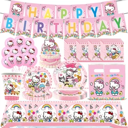 Hello Kitty Theme Girls Birthday Party Paper Tableware Paper Cup Plate Balloon Kids Favors KT Balloon Party Decor Supplies Kit