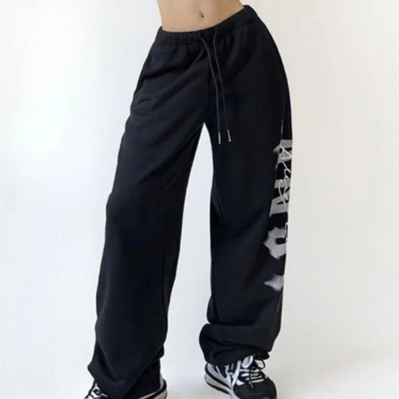 Pantaloni lunghi jazz da donna con coulisse a vita alta Pantaloni casual High Street Y2k Pantaloni hip-hop per abbigliamento sportivo da strada stile americano