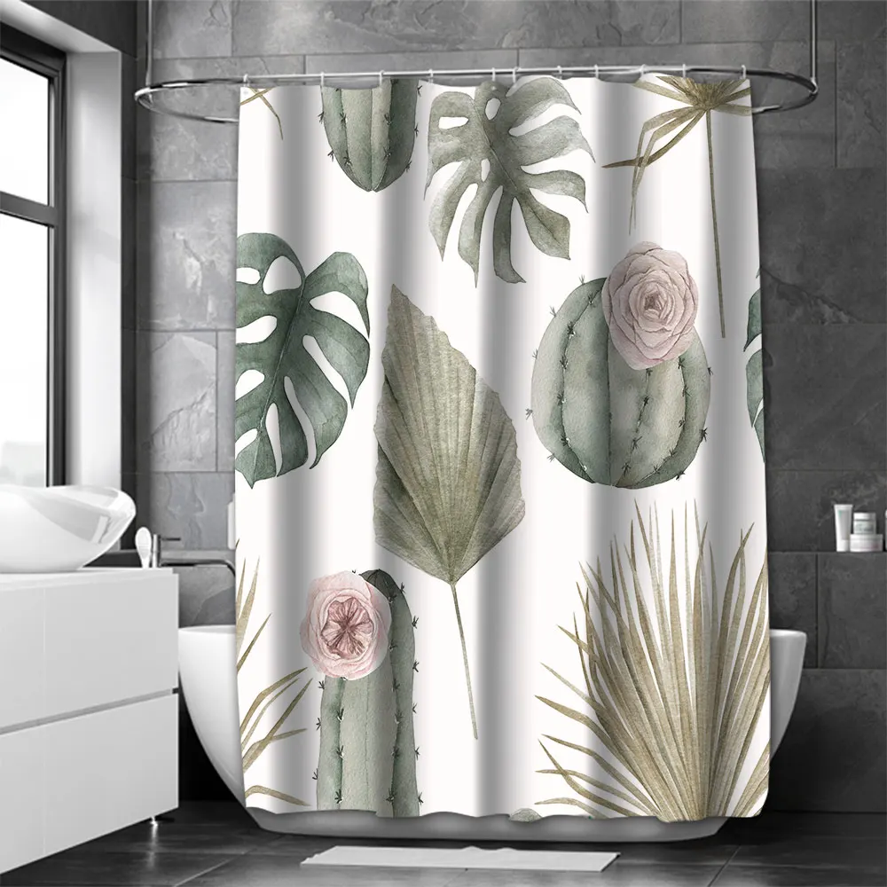 

Floral Shapes Bathing Curtain Bathroom Nordic green leaf Shower Curtain Waterproof With 12 Hooks Home Deco Free Ship