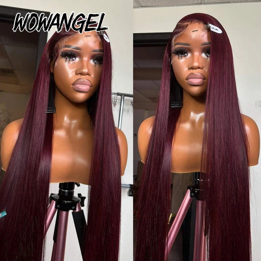Dunkelburgunderrote Glatte Perücken 13X6 HD Lace Front Echthaarperücken 99J Farbe Glatte Brasilianische Haarperücke Kleberlose Perücke Vor Gebleicht – Detail 5