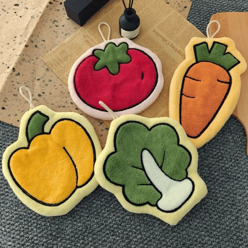 Creativity Vegetables Hand Towels Carrot Tomato Design Handkerchief Absorbent Quick-Dry Wall Hanging Rag Kitchen Bathroom