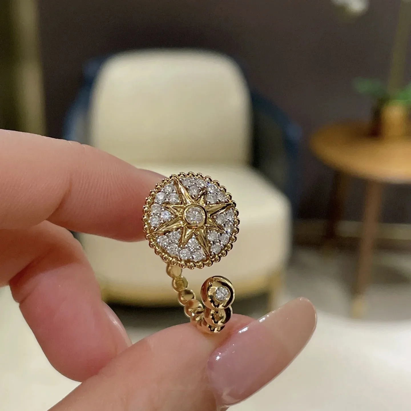 Exquisite luxury full diamond six pointed star ring adjustable opening new in charms beads shine ring banquet jewelry gifts